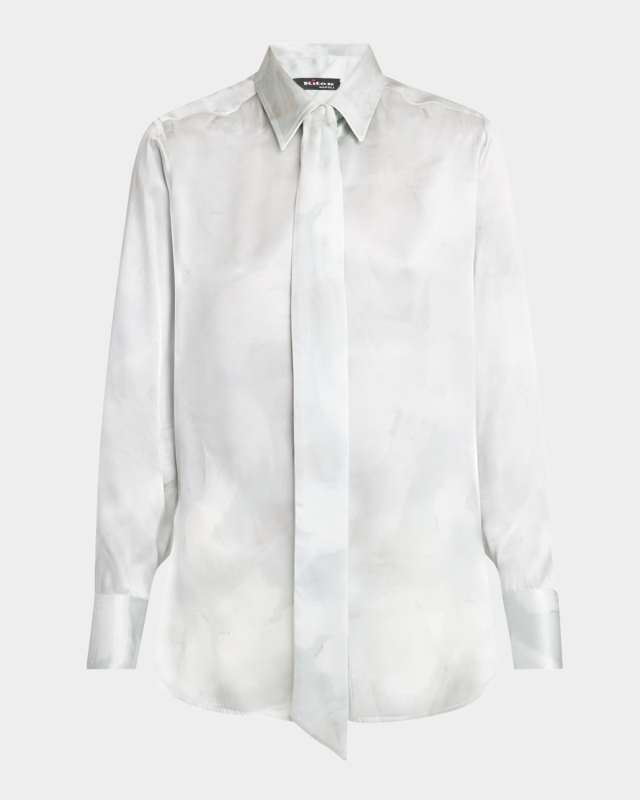 Neck-Tie Button-Down Silk Blouse
